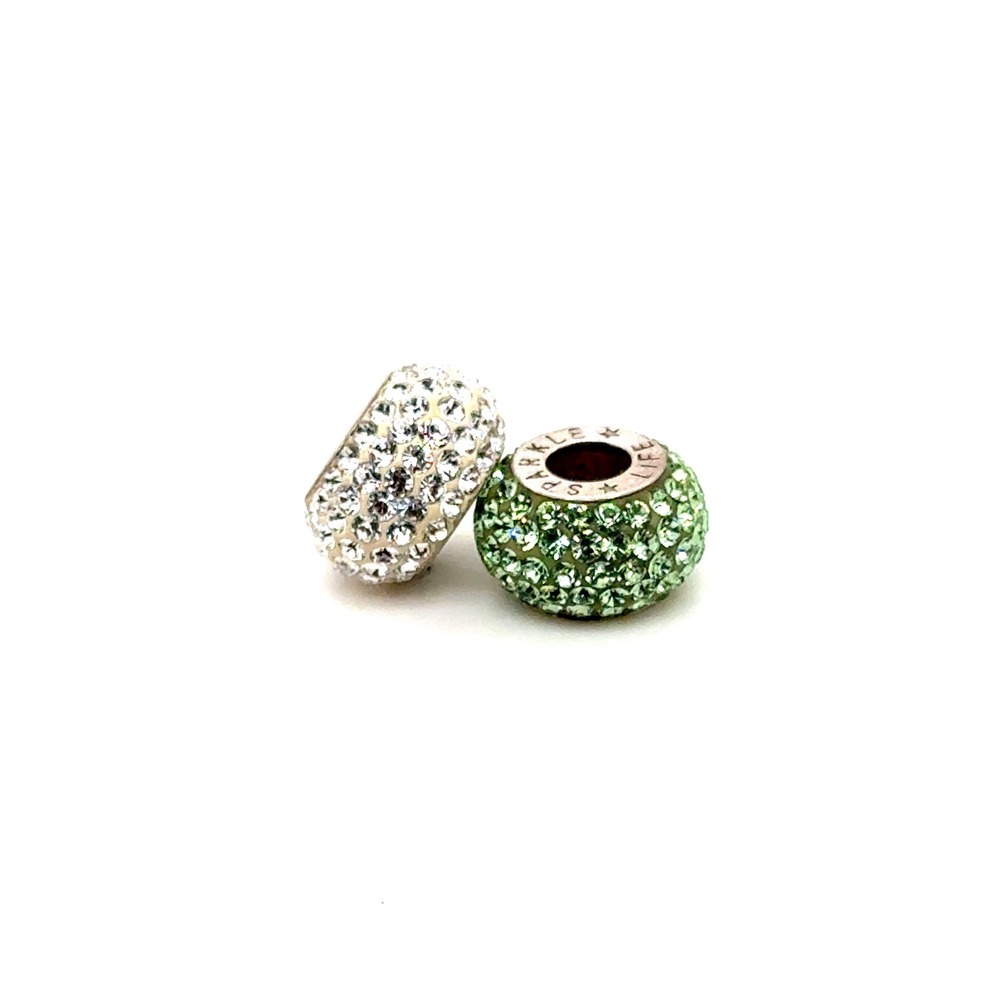 Sparkle Life Sterling Silver 925 Crystal Pave Rondelle Charm Beads Green Clear